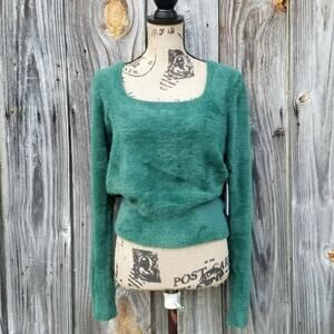 Square Neck Sweater Green Fuzzy Faux Mohair Crop ASTR Size XL Cropped NWT